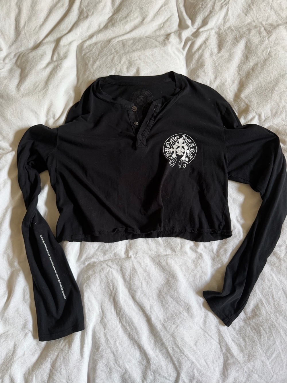 Chrome Hearts Black Cropped Henley with White Chest Emblem